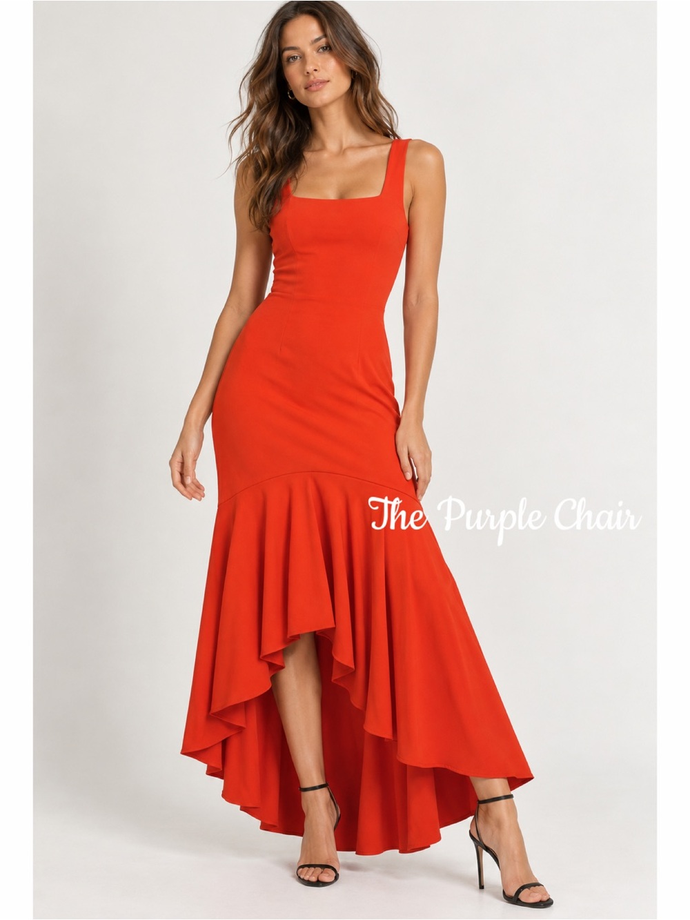 GIANNI BINI NWT Sleeveless Square Neck Ruffle Hi-Lo Reid Maxi Dress Spice